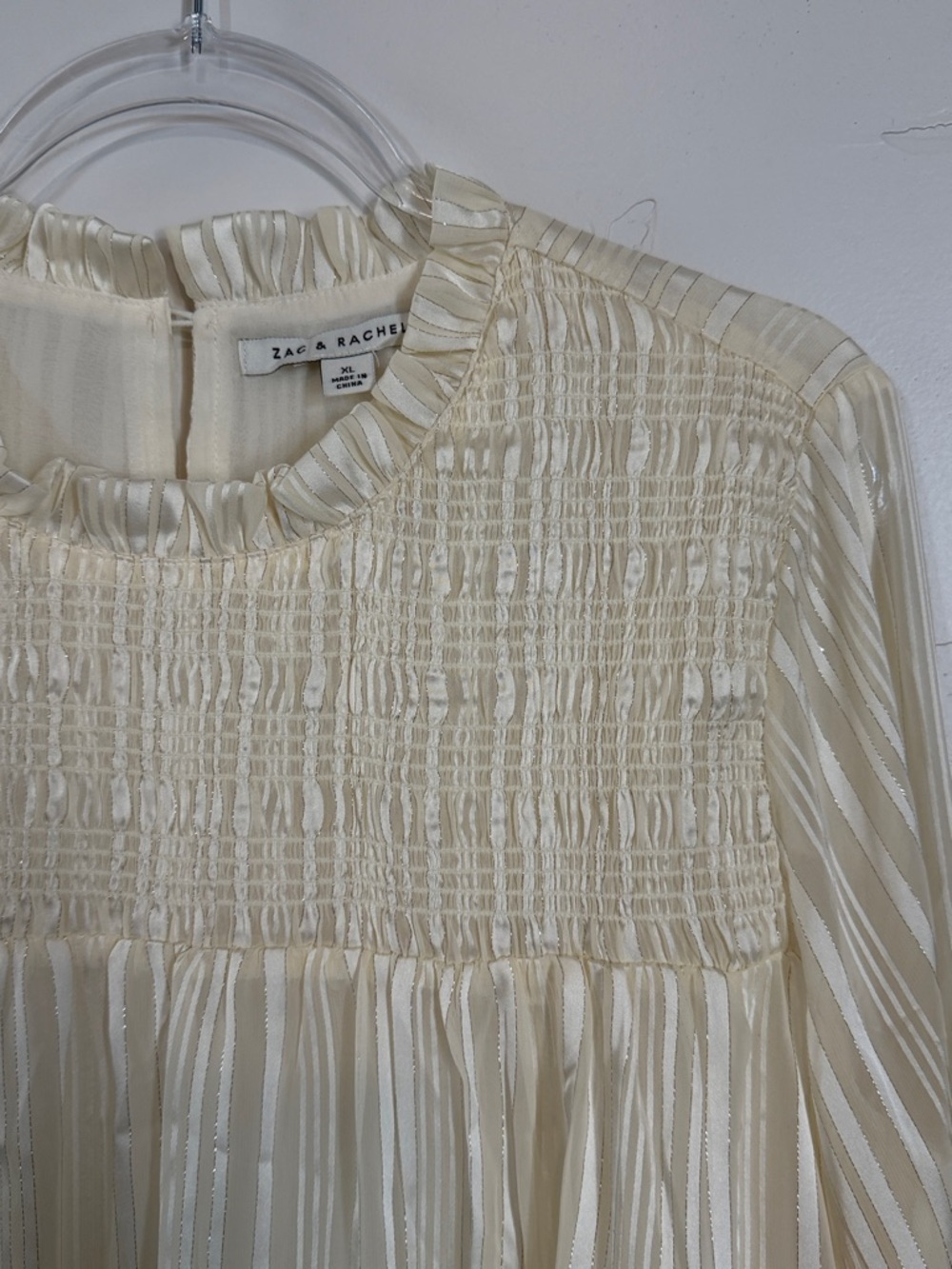 Zac & Rachel Ivory Smocked Yoke Ruffled Neck Long Sleeve Blouse - Picture 7 of 7